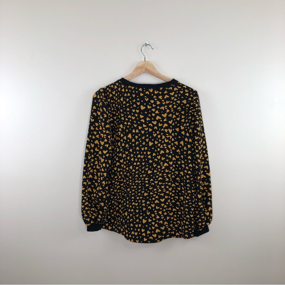 POPSUGAR Black and Mustard Heart Print Long-Sleeve Blouse - Picture 10 of 12